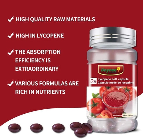 AIHIYO Lycopene Capsule, 100mg Tomato Supplement Extract, Organic Complex Formula, 500mg Per Capsule, 100 Softgel...