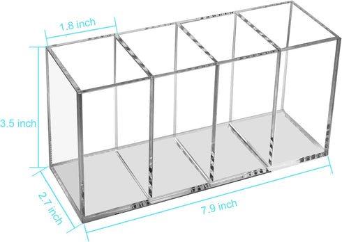 Acrylic Pen Holder 4 Compartments, Clear Acrylic Pencil Holders for Desk, Makeup Brush Holder Cup Organizer, Pen Holder Stationery Storage Desktop...