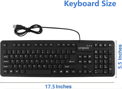 sungwoo Foldable Silicone Keyboard USB Wired Standard Keyboard Waterproof Rollup Keyboard for PC Notebook Laptop, Full Size (Black)...