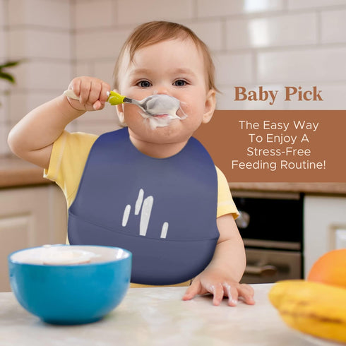 Silicone Bibs For Babies- BPA-Free Waterproof Bib With Pocket- Dishwasher Safe Feeding Bib With Food Catcher...