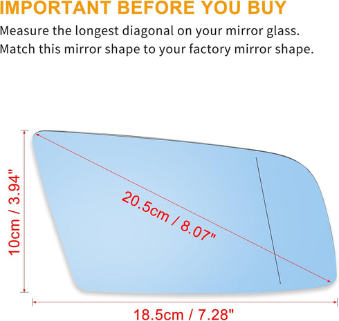X AUTOHAUX Car Rearview Mirror Glass Replacement with Backing Plate Blue Heated Right Passenger Side for BMW 550i 525i 528i 545i...