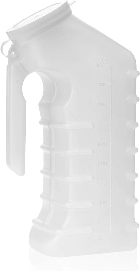 Dealmed Male Urinal with Attached Cover – Portable Urinals for Men with Translucent Receptacle, Shields Odors and Avoids Spills, 1 Ounce Increment...