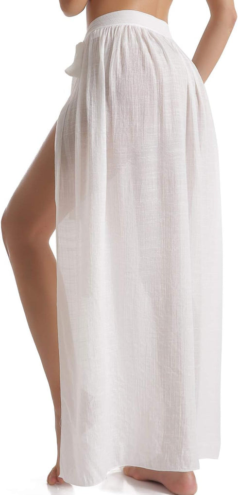 Eicolorte Beach Wrap Maxi Skirt for Women Bathing Suit Swim Bikini Cover Up Sarong (White, 4-12)...