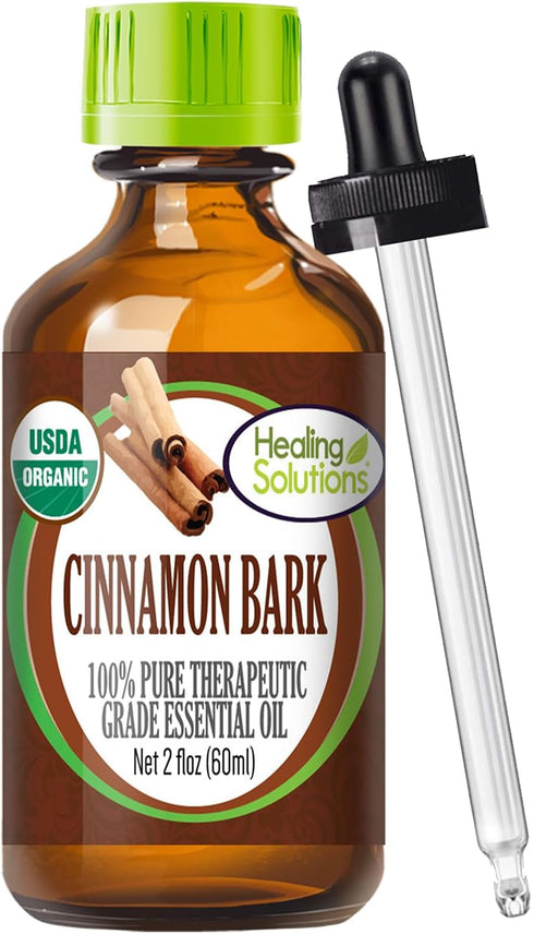 Healing Solutions 2oz (60ml) Cinnamon Bark Essential Oil – Organic, Pure, Undiluted for Hair Diffuser - Cinnamon Essential Oil...