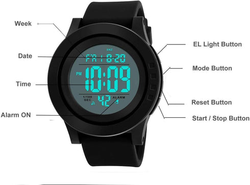 Men's Digital Sports Watch LED Screen Large Face Electronics Military Watches for Men Waterproof Alarm Stopwatch Back Light Outdoor Army Watch...