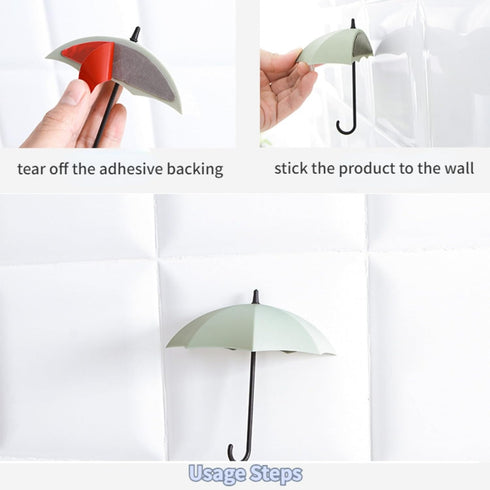 Cute Umbrella Shape Adhesive Hooks, Coat Hooks, Wall Hooks, Waterproof and Oilproof, Sticky Hooks for Bathroom Shower Outdoor Kitchen Door Home Im...