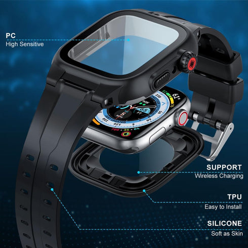 for Waterproof Apple Watch Case 44mm 40mm 45mm 42mm 41mm 38mm, IP68 Waterproof Case with Band and Screen Protector for Apple Watch Series 8 7 6 5 ...