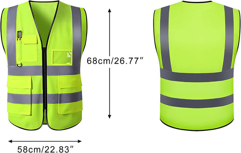 GOOFIT High Visibility Safety Vest for Men and Women?Cycling Vest with Zip, Reflective Vest, Work Vest?With 4 Front Pockets and Zip S Green...