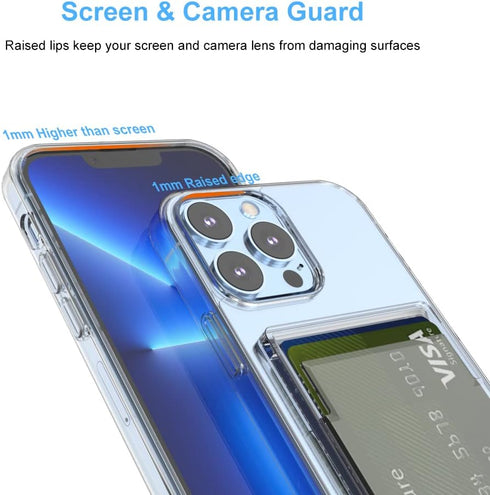 ?Upgrade? for iPhone 13 Pro Max Clear Wallet Case, Anti-Yellowing Slim Fit Thin TPU Bumper + PC Back Case with 2 Cards Holder...