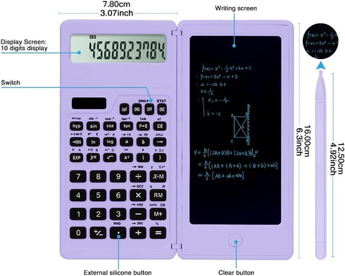 Scientific Calculators for high-School, 10 Digits Digital with Erasable Writing Board Math Calculator for Middle School & College (Purple)...