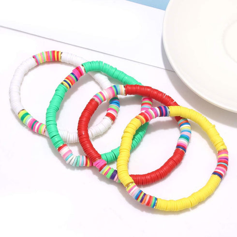 boderier Heishi Bracelets Colorful African Vinyl Disc Bead Stretch Bracelet Summer Beach Surfer Bracelets Set (7)...