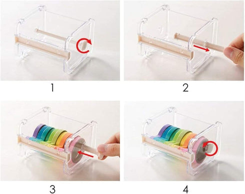 2pcs Portable Transparent Adhesive Tape Dispenser Cutter Desk Washi Tape Holder Storage Box Organizer Office School Stationery Supply (Beige)...