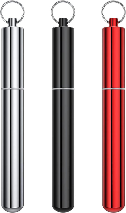 Airtight Aluminum Metal Storage Tube(3 Packs), Cute Small Pill Box Case Waterproof and Smell Proof Metal Tube Container Holder with Keychain, Fit ...