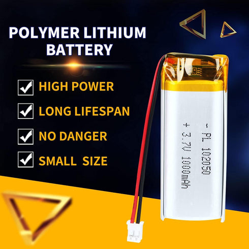 3.7V 1000mAh 102050 Lipo Battery Rechargeable Lithium Polymer ion Battery Pack with PH2.0mm JST Connector...