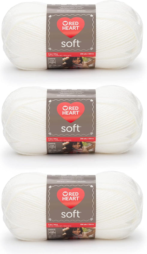 Red Heart Soft White Yarn - 3 Pack of 141g/5oz - Acrylic - 4 Medium (Worsted) - 256 Yards - Knitting/Crochet...
