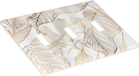 Rose Gold Palm Leaves Tropical Leaf Triple Toggle Light Switch Cover Plates Decorative 3 Gang Wallplate Electrical Outlet Covers for Home Bedroom ...