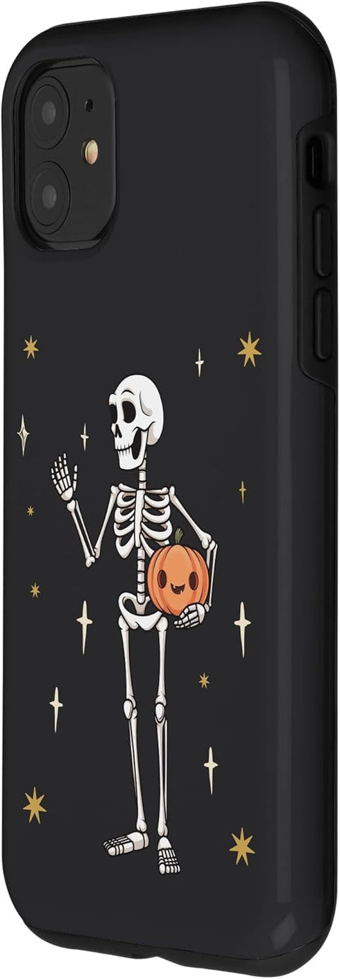 iPhone 11 Funny Halloween Skeleton Holding Jack-O-Lantern Pumpkin Case...