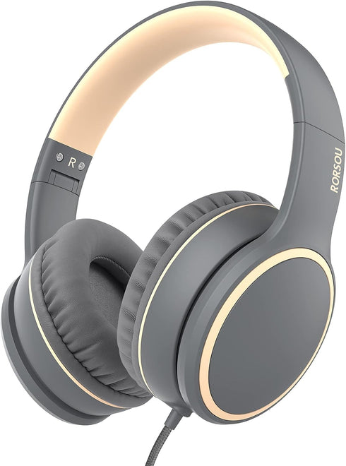 RORSOU R10 Kids Headphones with Microphone, Lightweight Folding Stereo Bass Headphones with 1.5M No-Tangle Cord, Portable Wired Headphones for Sma...