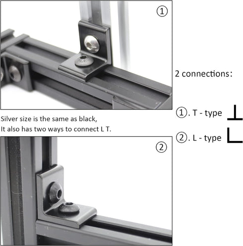 10Sets 10 Series 1" x 1" Aluminum Extrusion Profiles Corner 1010 Series Angle Bracket Connector with M6 T Slot Nuts Bolts for 1 Inch x 1 Inch Extr...