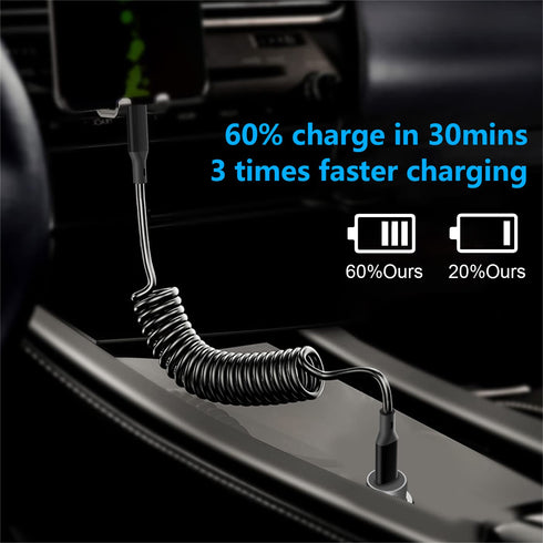 Coiled USB-C to Lightning Cable, Apple Carplay Compatible, MFi Certified Retractable USB C iPhone Charger Cord for Car with Data Sync, Coiled USB ...