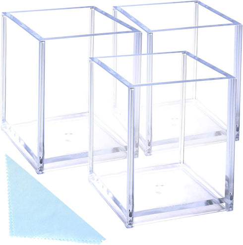 Acrylic Pen Holder, 3 Pcs Clear Pencil Holders for Desk, Makeup Brush Holder Cup Organizer, Stationery Storage Desktop Accessories for Office Scho...
