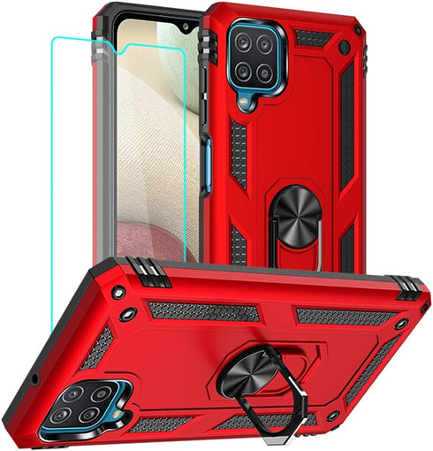Galaxy A12 Phone Case, Samsung A12 Phone Case with HD Screen Protector, Military Grade Protective Cases with Ring for Samsung Galaxy A12 (Red)...