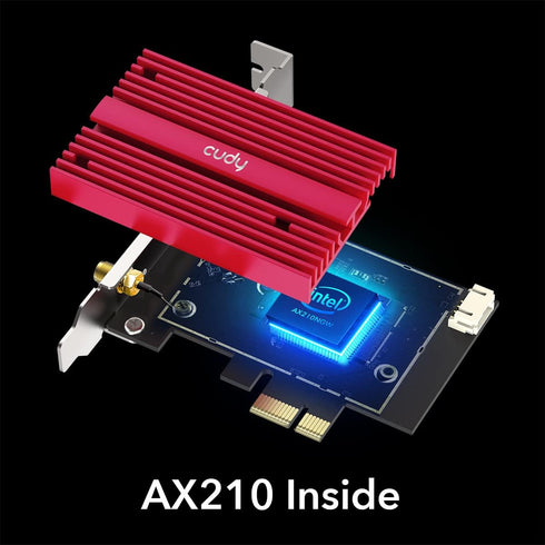 Cudy AX5400 Wireless WiFi 6E PCIe Card for PC, Bluetooth 5.2, AX210 Module Inside, Bluetooth 5.2/5/4.0, 802.11ax/ac/a/b/g/n, Windows 11,10, WE3000...