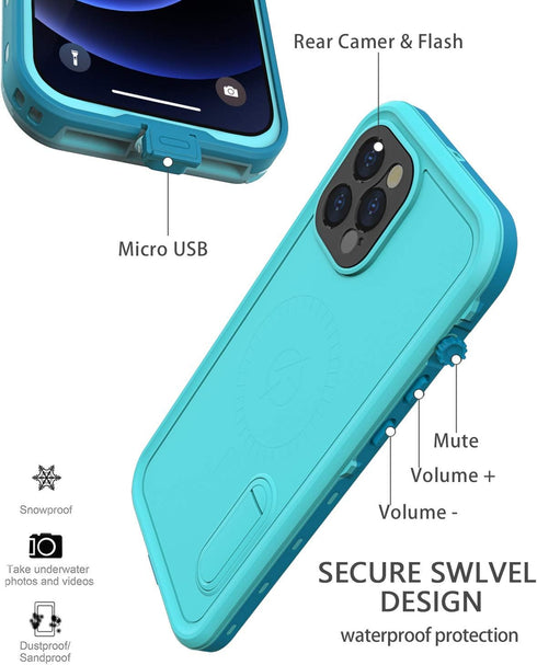 Diverbox Design for iPhone 12 Pro Max Waterproof Case with Kickstand, Durable Shockproof Phone Case Cover with Built in Screen Protector for iPhon...