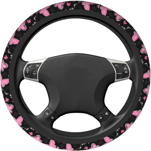 Pink Butterfly Steering Wheel Cover Women Car Universal Accessories Non Slip 15 Inch SUV Trucks Gifts Soft Comfortable (Neoprene)...
