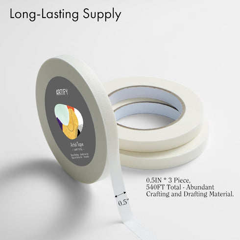 ARTIFY Artist Tape for Drafting Art, 0.5" *3 Pack White Masking Tape for Watercolor Painting Drafting Canvas Framing and All Paper Media, for Craf...
