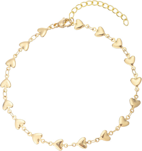 Gold Ankle Bracelets for Women 14K Gold Plated Beaded Heart Chain Simulated Pearl Anklets for Women Waterproof...