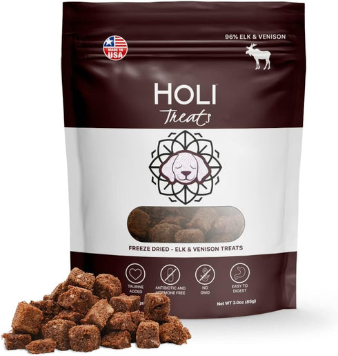 HOLI Elk & Venison Freeze Dried Dog Treats - All Natural and Wild Caught | Vitamin and Mineral Fortified | Made in USA - Human Grade - Grain Free ...