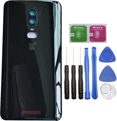 ubrokeifixit for Oneplus 6 Rear Panel Back Glass Door Cover Replacement for Oneplus 6 A6000 A6003 6.28",Pre-Cut Tape Mirror-Black/A6000...