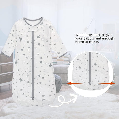 Long Sleeve Sleep Sack, 100% Cotton Baby Sleeping Bag 0-18 Months Baby Wearable Blanket Super Soft Temp Regulating Premium Infant Toddler Kids Sle...