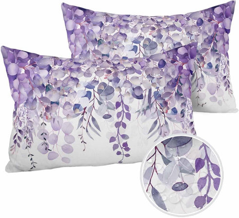 Purple Eucalyptus,Romantic Elegant Flower Leaves Herbs Outdoor Pillow Cover 12x20 Inch Cushion Sham Case, Waterproof Decorative Lumbar Throw Pillo...