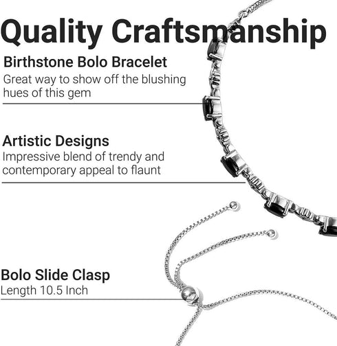 Shop LC Black Spinel Birthstone Bolo Bracelet for Women Wedding Jewelry for Bride Adjustable Slider Chain Birthday Gifts for Women...
