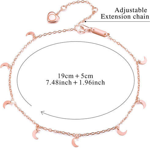 18K Gold Plated 925 Sterling Silver Anklet Moon/Round/Love Heart Foot Anklt Bracelets Charm Adjustable Beach Anklet Foot Jewelry for Women...