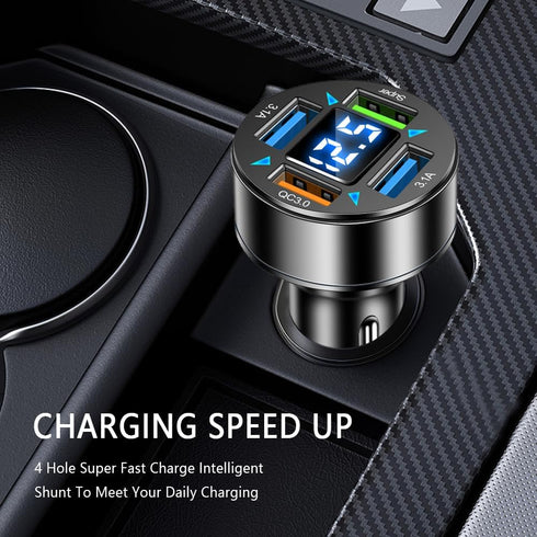 Car Charger,4 Ports Super Fast Car Charger Adapter with Voltmeter,QC3.0/Super Port Cigarette Lighter USB Charger Compatible with Samsung Galaxy S2...