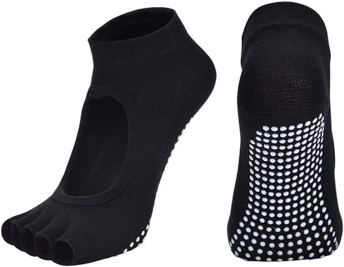 2 Pairs Toeless Yoga Socks Non-Slip Grips for Pilates Ballet Dance Barefoot Workout Cotton Open Toe Sports Socks...