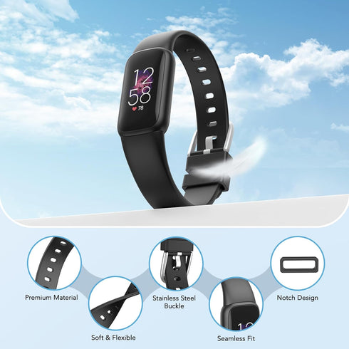 2 Pack Waterproof Bands Compatible with Fitbit Luxe Bands for Women Men, Classic Soft Sports Replacement Wristbands (Small 5.5" - 7.3", black/blac...
