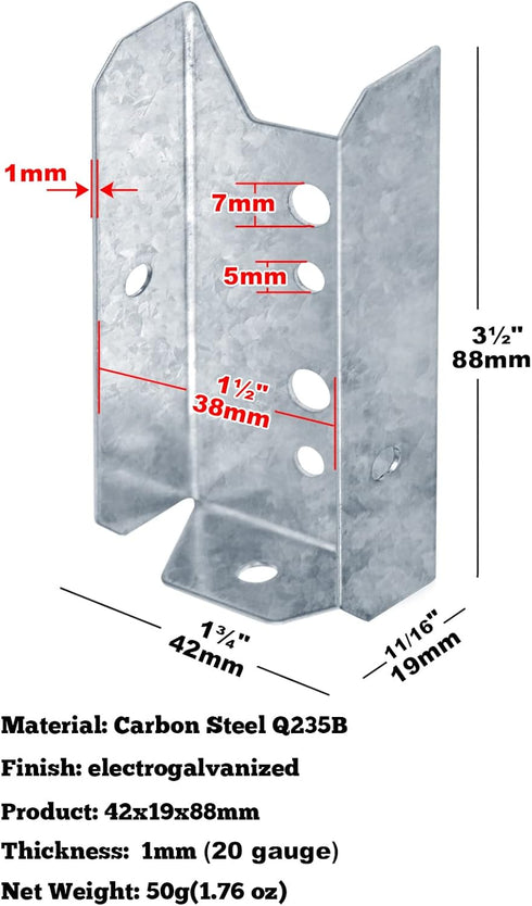 20 Pcs 2x4 Fence Bracket, 20 Gauge Hot Dip Galvanized Steel Deck Rail Bracket Connectors for Railing Wood Post...