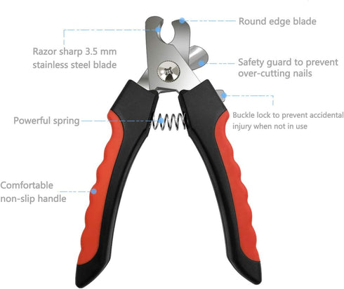 Pet Nail Clippers and Trimmers Set Safety Guard to Avoid Over Cutting Razor Sharp Blades Grooming Tool for All Small Large Dog Cat Red...