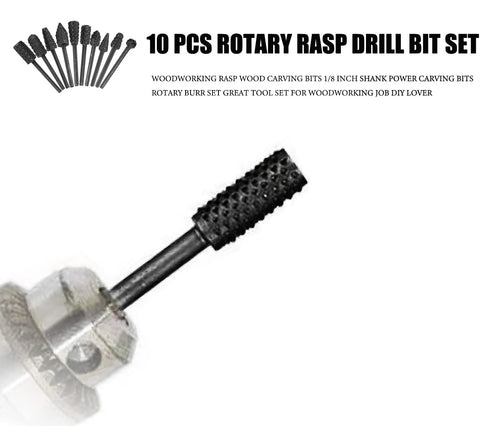 Rasp Wood Carving Bits for Woodworking 1/8” Shank Mini Rotary Burr Rasp Set Power Carving Bit Tools for Wood Carving-10 pcs...