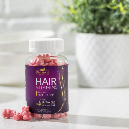 Hair Vitamins Gummies with Biotin 5000 mcg Vitamin E & C Support Hair Growth Gummy, Premium Vegetarian Non-GMO, for Stronger, Beautiful Hair, Skin...