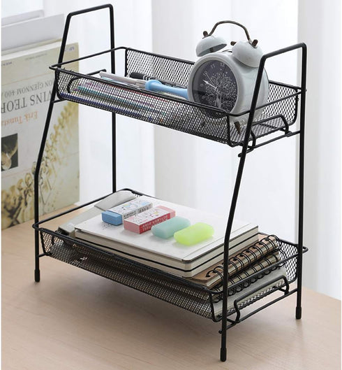 Metal 2 Tier Spice Storage Rack for Kitchen, Countertops, Cabinets, Organizer for Bathroom,Basket for Office and Home, Black...
