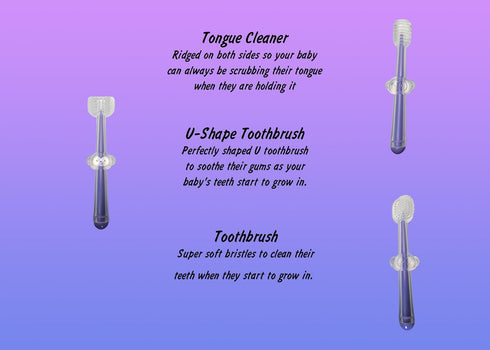 Baby 3-Piece Oral Care Set Silicone Tongue Cleaner, Gum Messaging, and Toothbrush Toddler (Purple)...