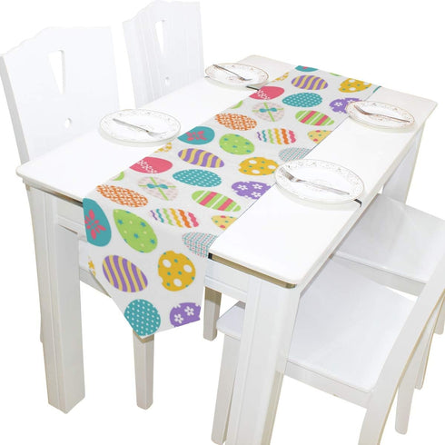 WOOR Double-Sided Easter Eggs Seamless Table Runner 13 x 70 Inches Long,Table Cloth Runner for Wedding Party Holiday Kitchen Dining Home Everyday ...