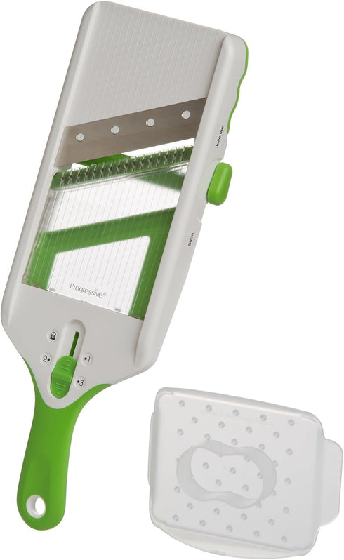 PrepSolutions Adjust-A-Slice & Julienne Mandoline, White & Green – Adjustable Slicer for Fruits and Vegetables...