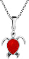 AeraVida Trendy Casual Sea Turtle Reconstructed Red Coral Unisex .925 Sterling Silver Pendant Necklace...