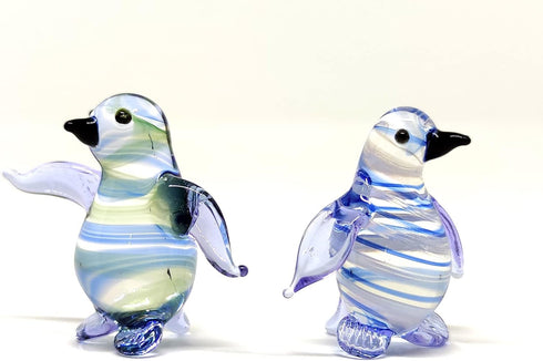 2 Penguins Tiny Figurines Hand Blown Color Glass Art Animals Collectible Gift Home Décor (Blue Green)...
